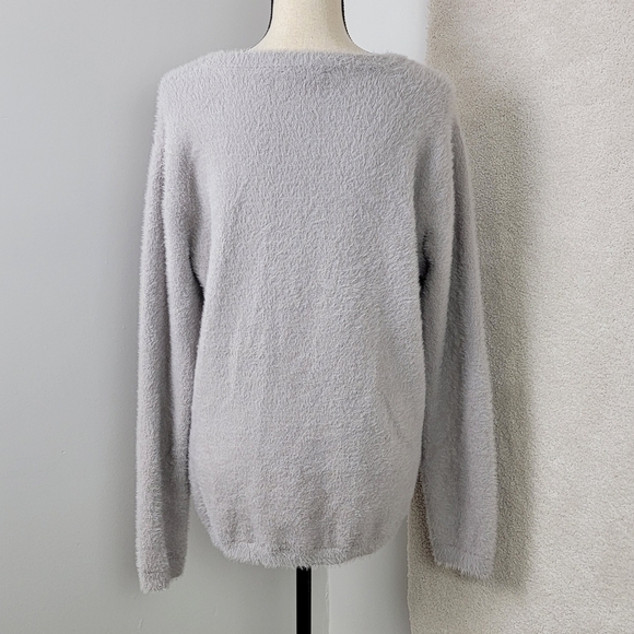 Ellen Tracy Gray Metallic Cloud Downtown Glam Eyelash Sweater Sz L NWOT - Picture 3 of 12
